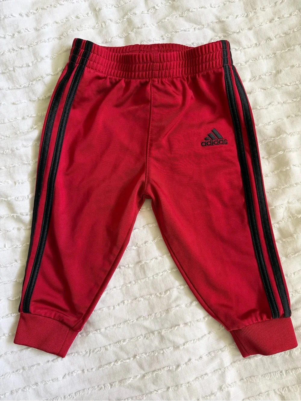Adidas Baby 2 Piece Track Suit / Jogger Set Red w/ Black Stripes Size: 9 months